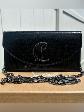 CHRISTIAN LOUBOUTIN LOUBI54 CL LOGO BLACK LEATHER SHOULDER/CROSSBODY CLUTCH BAG